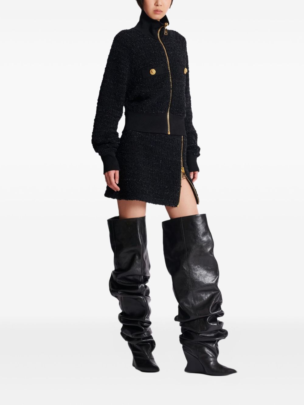 Balmain Tweed Bomber Jacket Black
