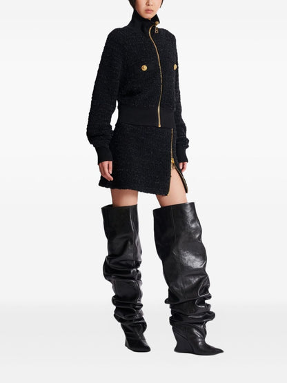 Balmain Tweed Bomber Jacket Black