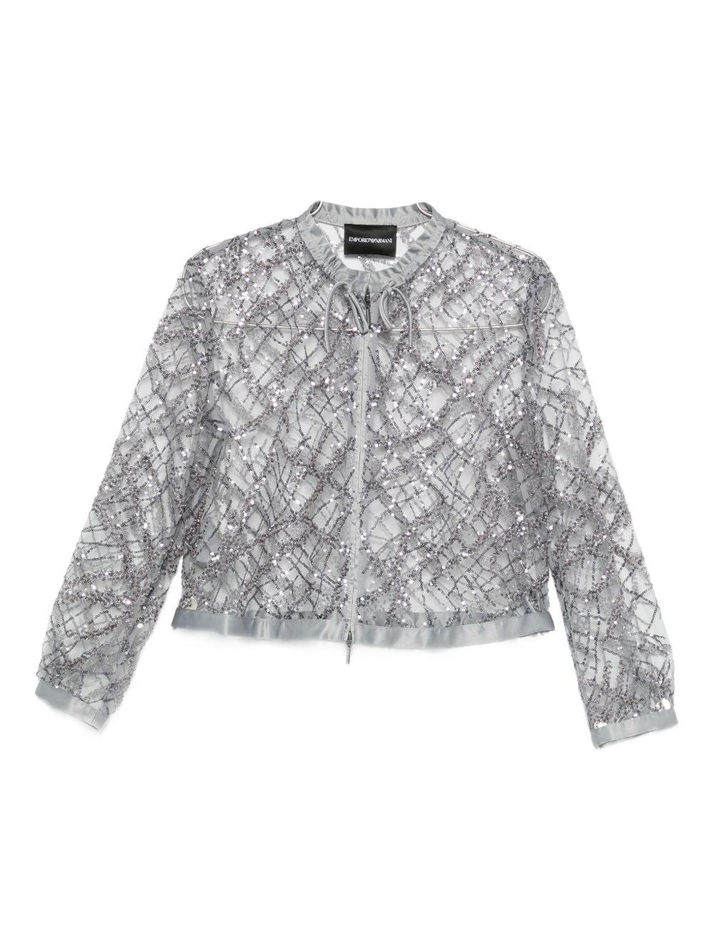 Emporio Armani Sequined Embellished Zip Jacket Silver Silver
