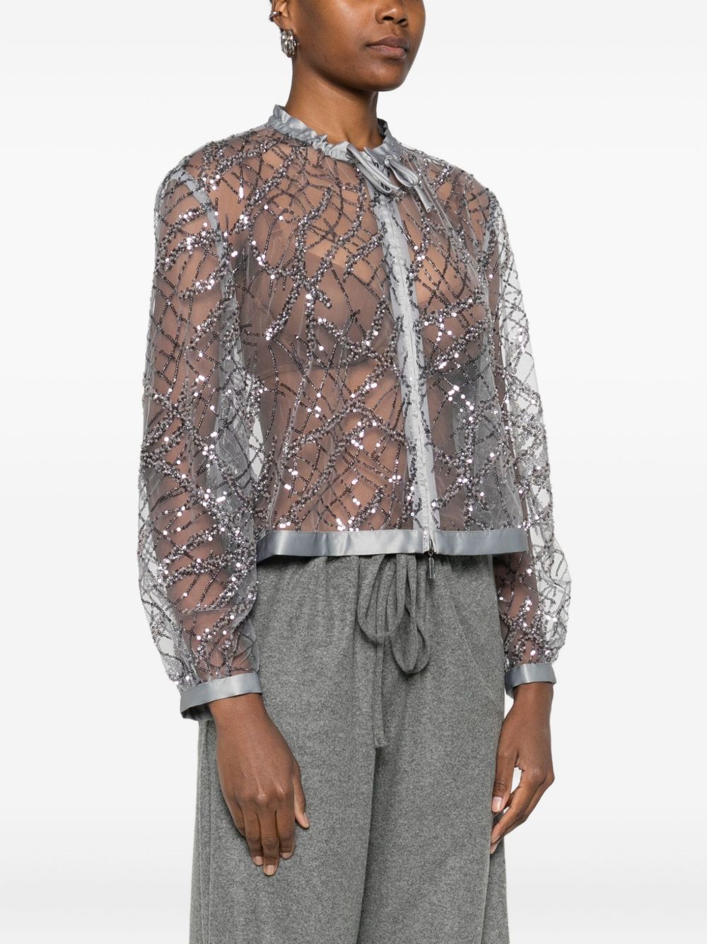 Emporio Armani Sequined Embellished Zip Jacket Silver Silver