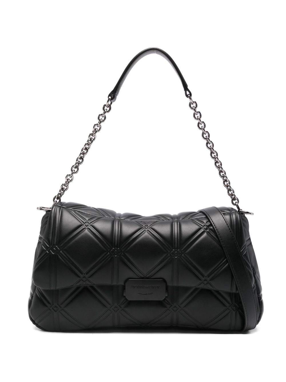Emporio Armani Quilted Shoulder Bag with Chain-Link Detailing Black Black