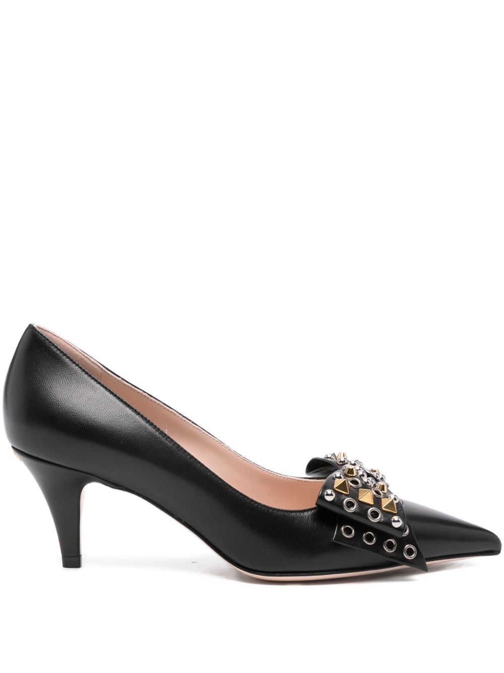 Valentino Garavani With Heel Pointed-Toe Leather Pumps Black