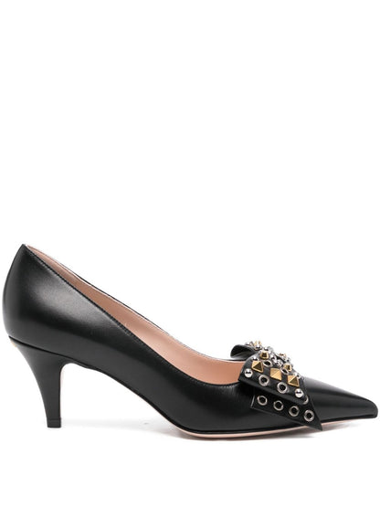 Valentino Garavani With Heel Pointed-Toe Leather Pumps Black