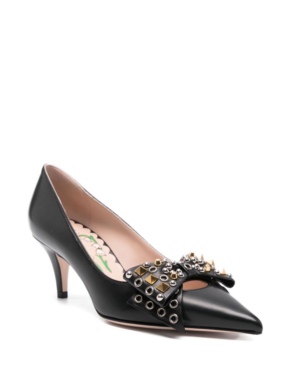 Valentino Garavani With Heel Pointed-Toe Leather Pumps Black