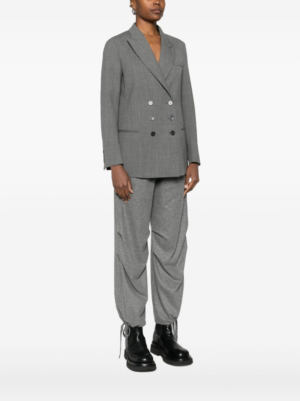 Emporio Armani Single-Breasted Virgin Wool Blazer Grey