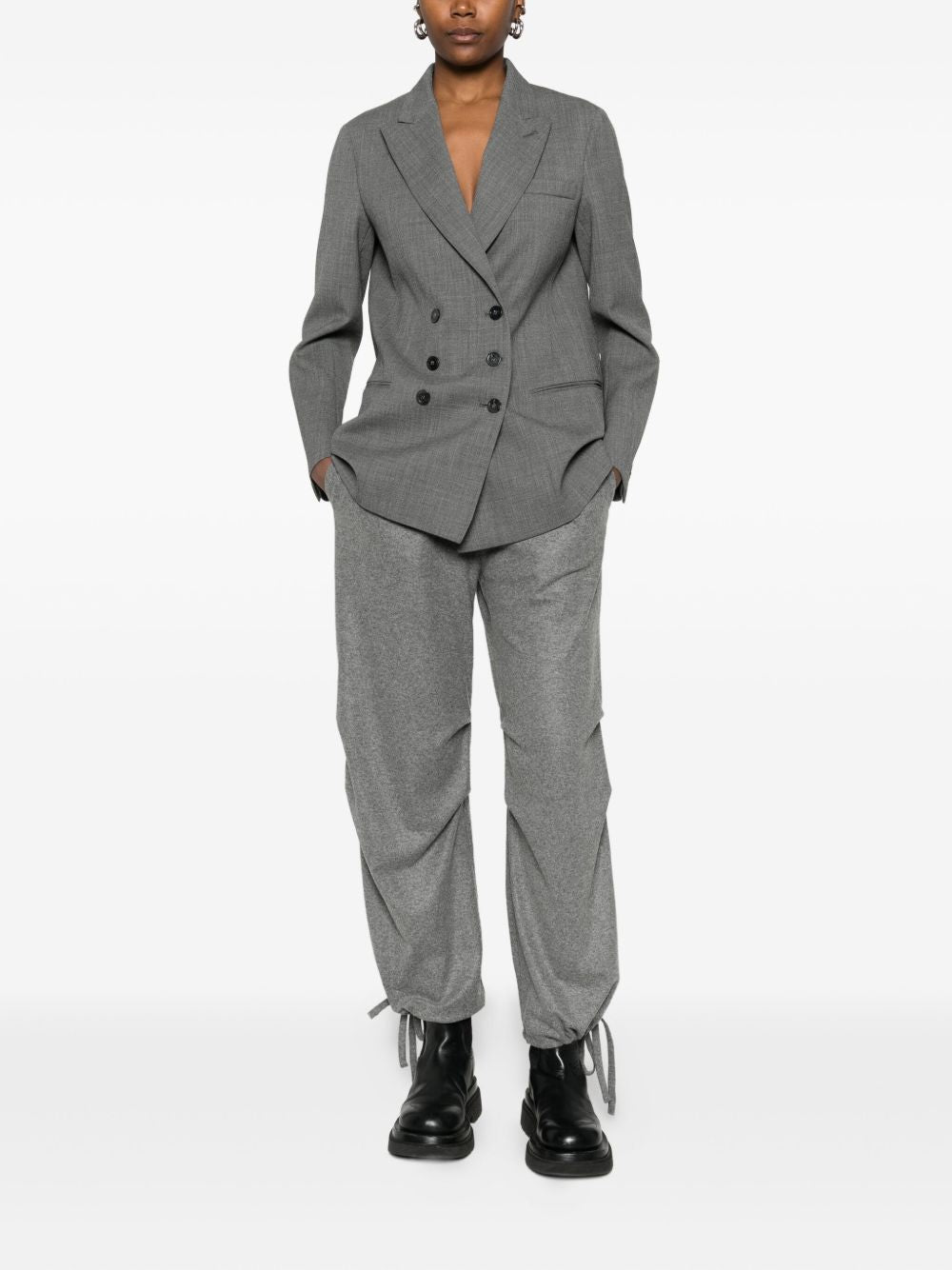 Emporio Armani Single-Breasted Virgin Wool Blazer Grey