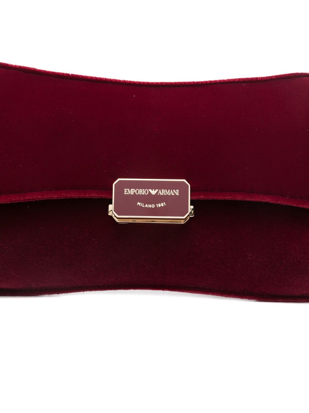Emporio Armani Velvet Foldover Clutch Bag with Chain-Link Strap Bordeaux
