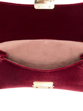 Emporio Armani Velvet Foldover Clutch Bag with Chain-Link Strap Bordeaux