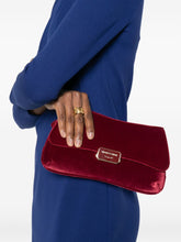 Emporio Armani Velvet Foldover Clutch Bag with Chain-Link Strap Bordeaux