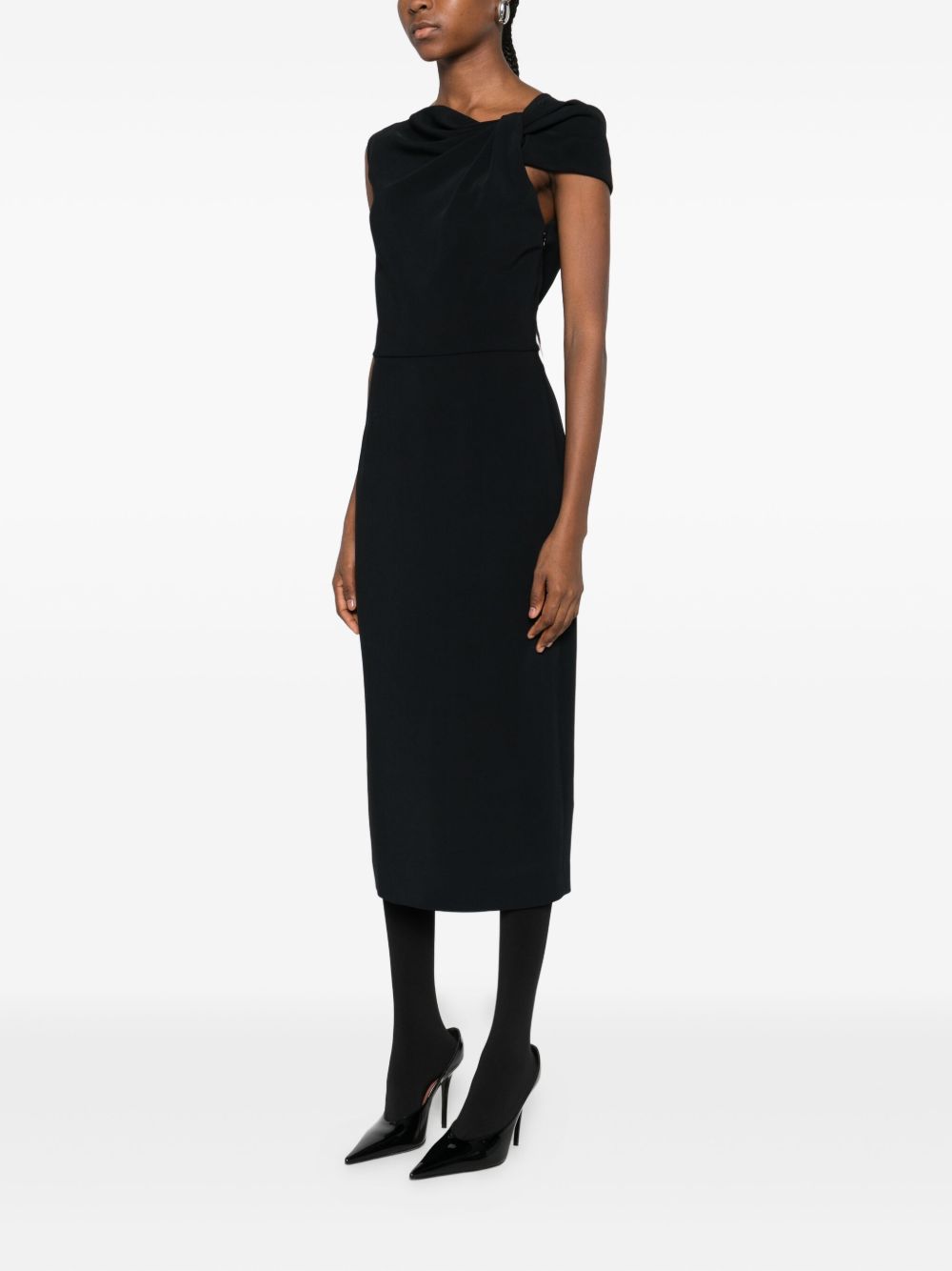 Givenchy Draped One-Shoulder Midi Dress Black