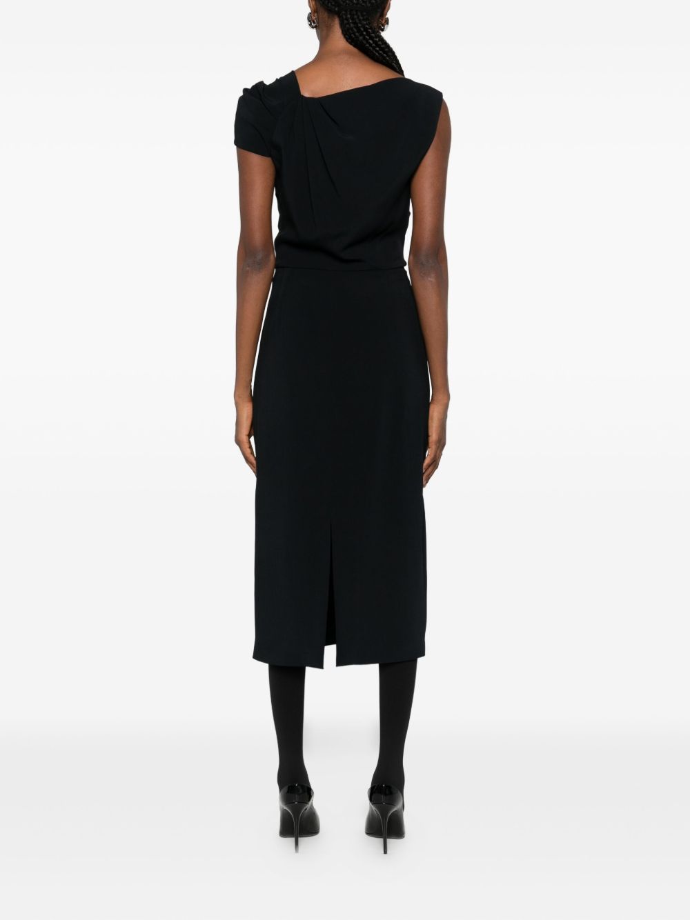 Givenchy Draped One-Shoulder Midi Dress Black