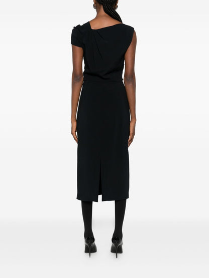Givenchy Draped One-Shoulder Midi Dress Black