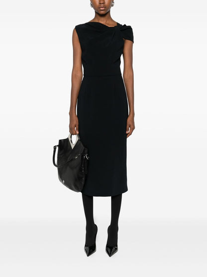 Givenchy Draped One-Shoulder Midi Dress Black