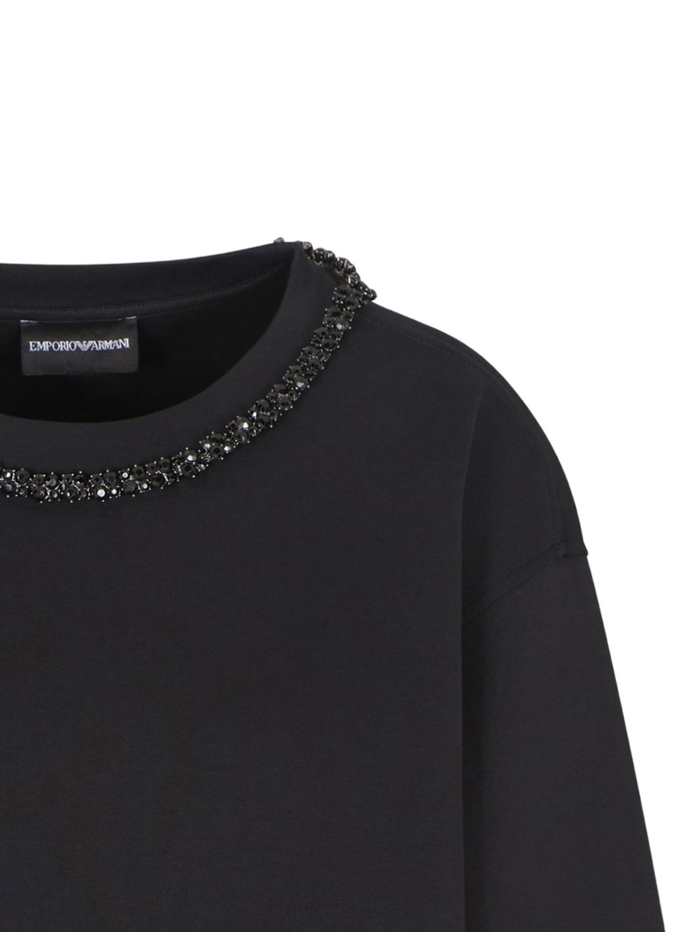 Emporio Armani Rhinestone-Embellished Cotton Crewneck Sweatshirt Black