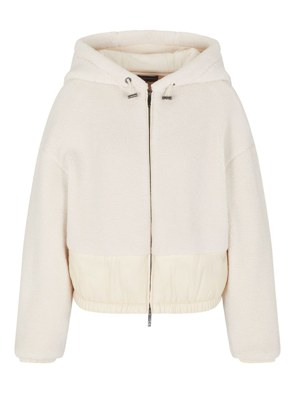Emporio Armani Cropped Fleece Jacket with Drawstring Hood Ivory Ivory