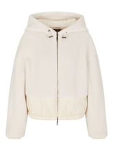 Emporio Armani Cropped Fleece Jacket with Drawstring Hood Ivory Ivory