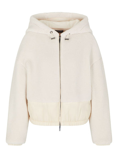 Emporio Armani Cropped Fleece Jacket with Drawstring Hood Ivory Ivory