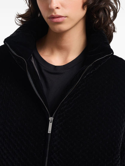 Emporio Armani Long Black Stand-Collar Zip Coat Black