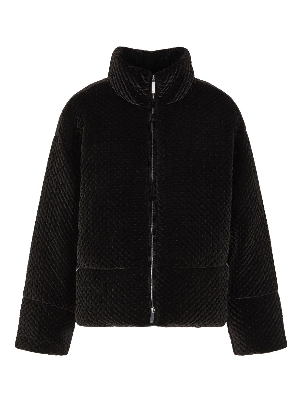 Emporio Armani Long Black Stand-Collar Zip Coat Black