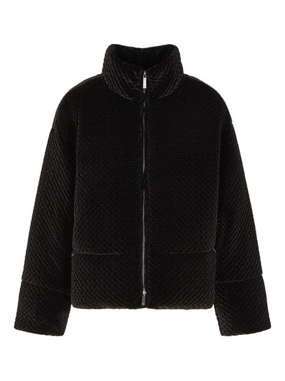 Emporio Armani Long Black Stand-Collar Zip Coat Black