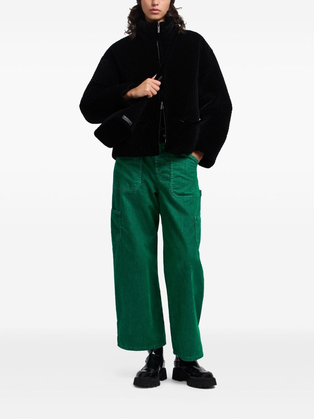 Emporio Armani Long Black Stand-Collar Zip Coat Black