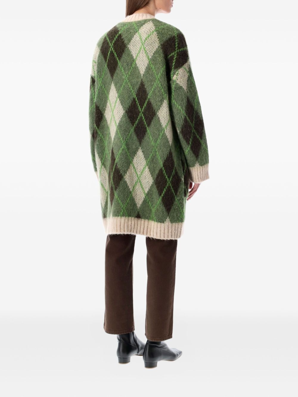 Emporio Armani Green Argyle Wool-Blend V-Neck Cardigan Multicolour