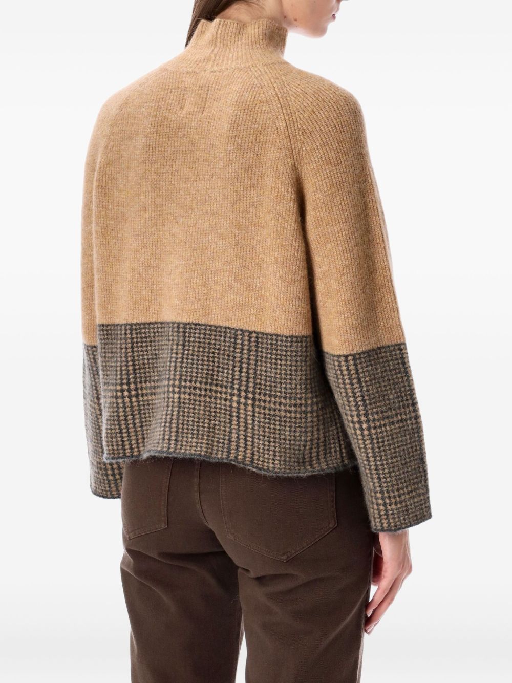 Emporio Armani Check Pattern Turtleneck Alpaca Wool-Blend Sweater Camel