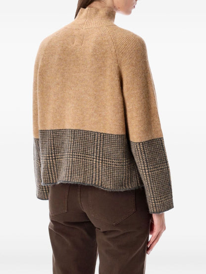 Emporio Armani Check Pattern Turtleneck Alpaca Wool-Blend Sweater Camel