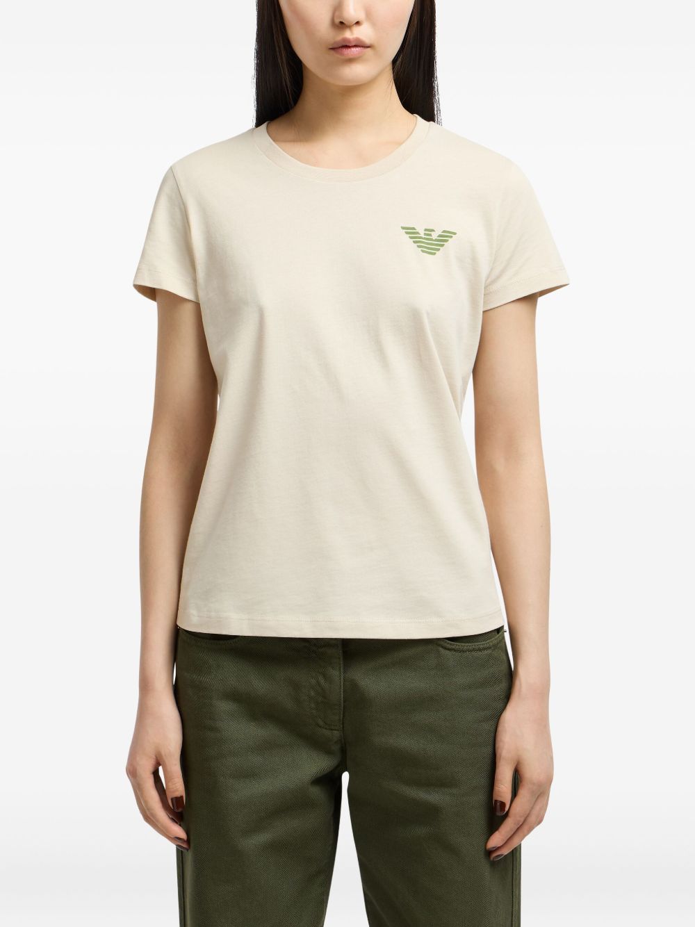 Emporio Armani Cotton Graphic Logo T-Shirt Beige Beige
