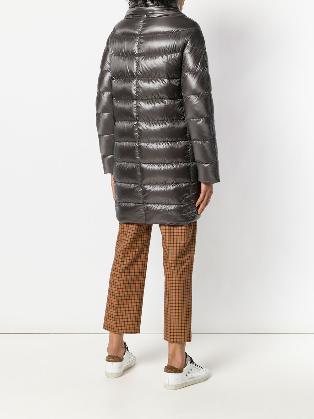 Herno Dora Long Down Jacket in Grey with High Neck Grey