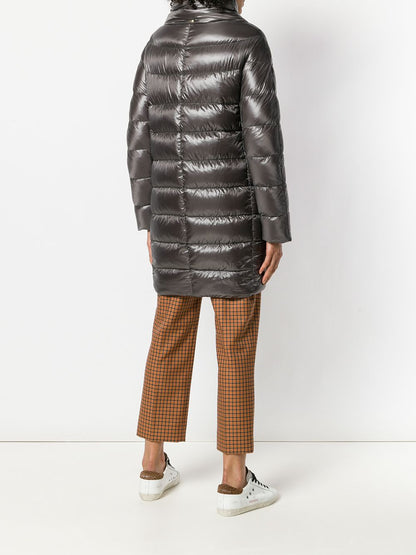Herno Dora Long Down Jacket in Grey with High Neck Grey