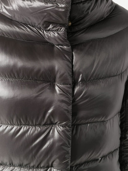 Herno Dora Long Down Jacket in Grey with High Neck Grey