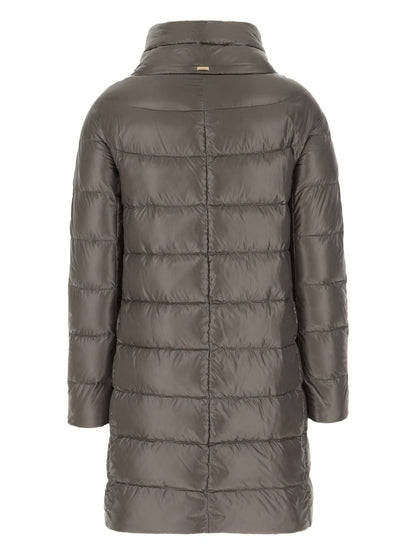 Herno Dora Long Down Jacket in Grey with High Neck Grey