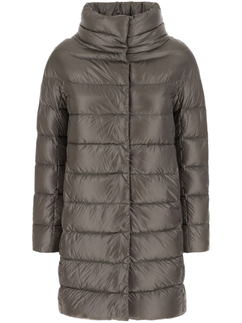 Herno Dora Long Down Jacket in Grey with High Neck Grey