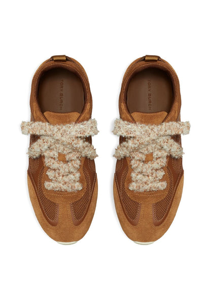 Tory Burch Leather and Suede Travel Sneakers Leather Brown