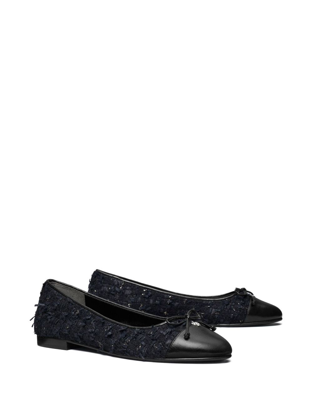 Tory Burch Cap-Toe Midnight Navy Tweed Ballet Flats Blue