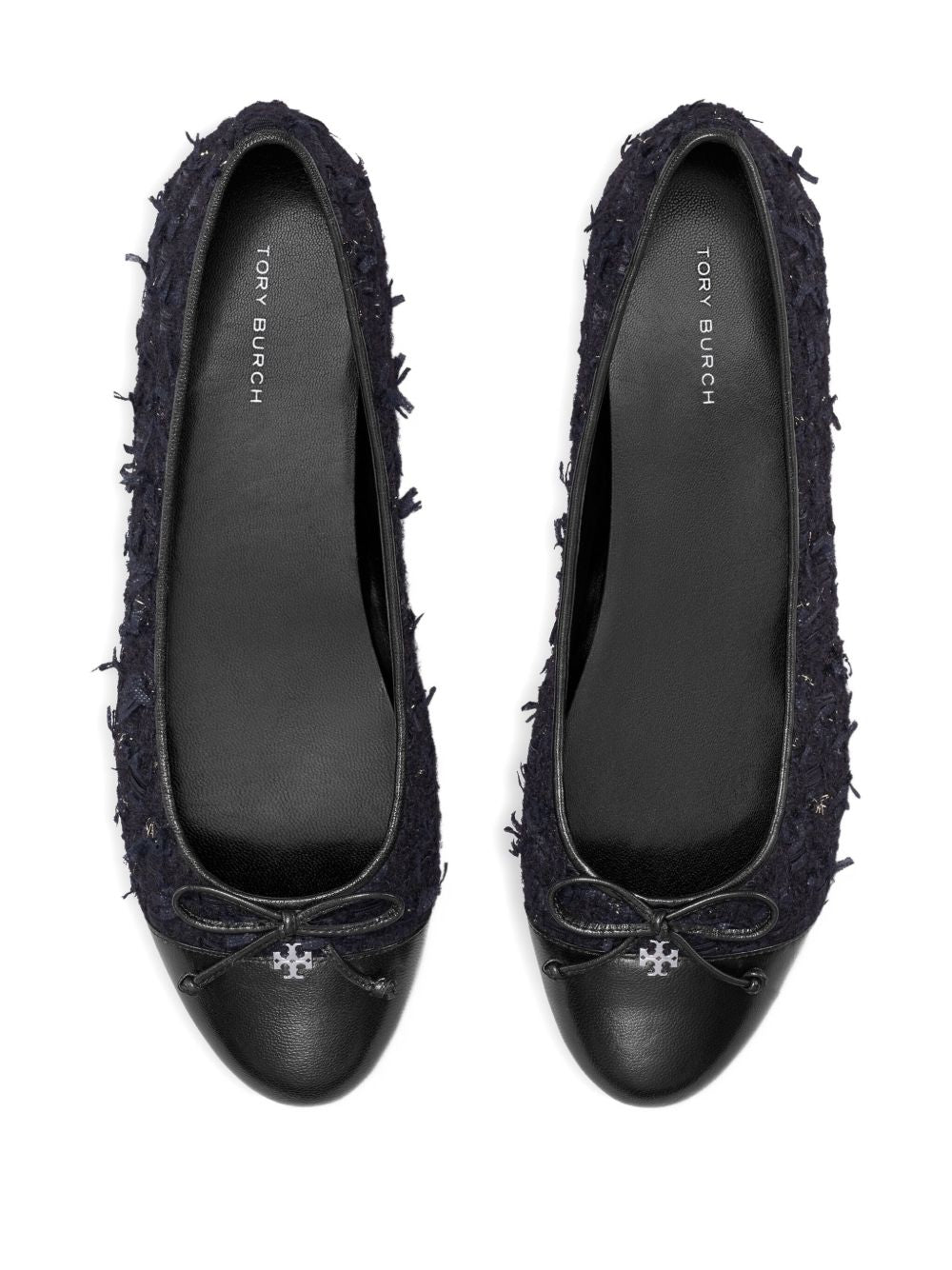 Tory Burch Cap-Toe Midnight Navy Tweed Ballet Flats Blue