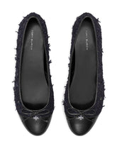 Tory Burch Cap-Toe Midnight Navy Tweed Ballet Flats Blue
