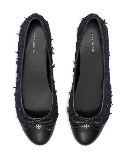 Tory Burch Cap-Toe Midnight Navy Tweed Ballet Flats Blue