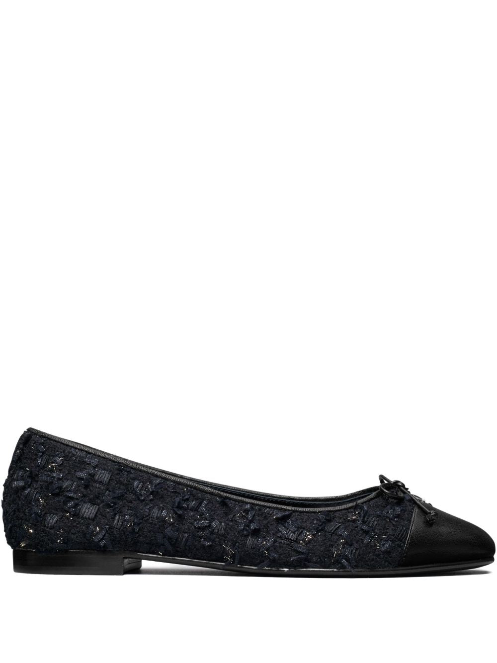 Tory Burch Cap-Toe Midnight Navy Tweed Ballet Flats Blue