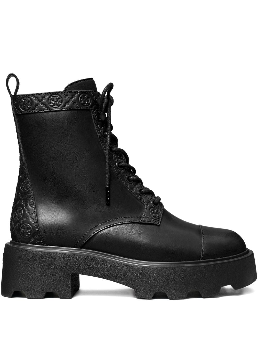 Tory Burch Monogram Leather Ankle Boots Black