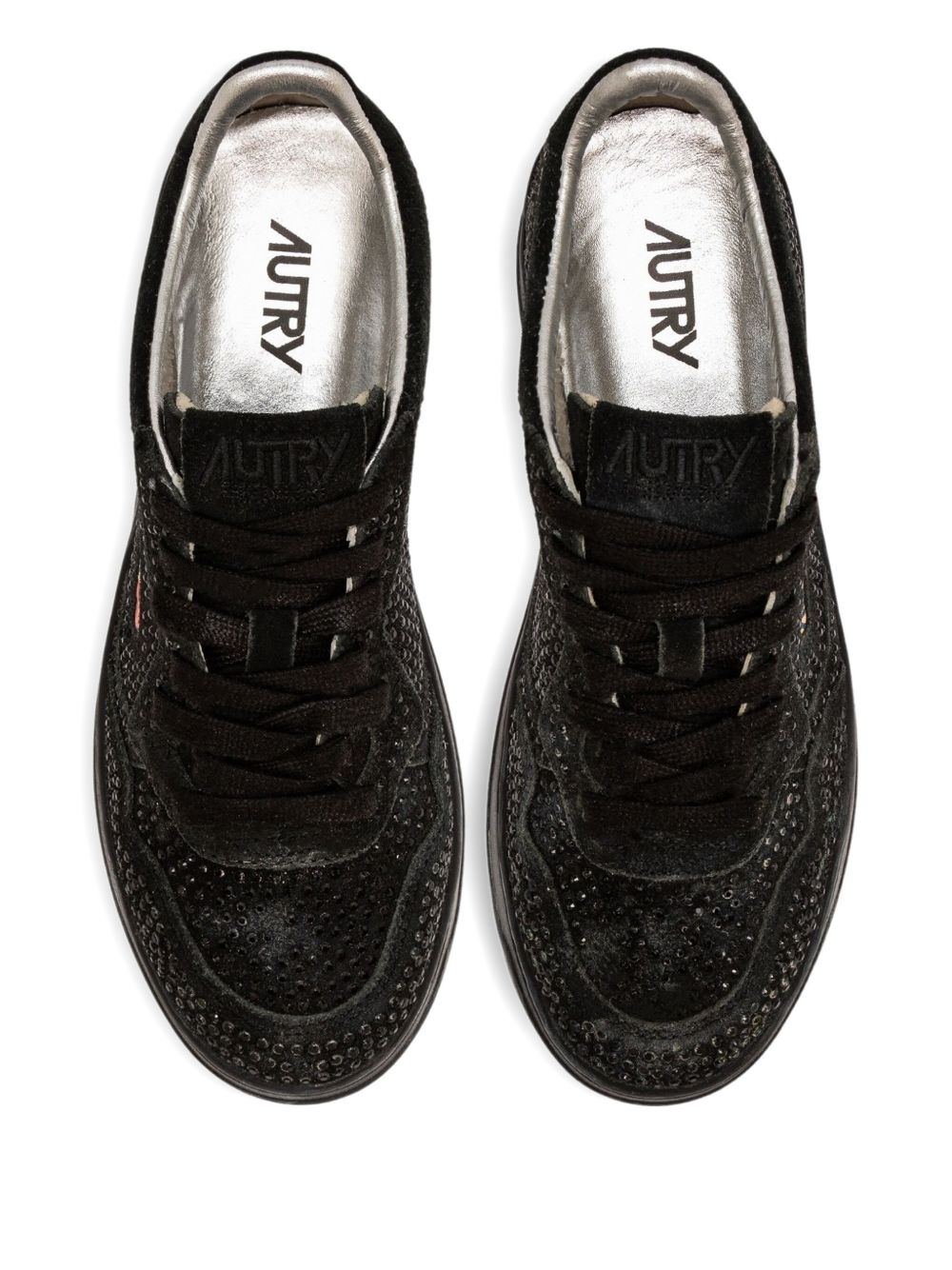 032C Medialist Low Rhinestone-Embellished Suede &amp; Leather Sneakers Black