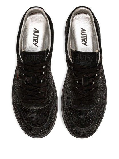 032C Medialist Low Rhinestone-Embellished Suede &amp; Leather Sneakers Black