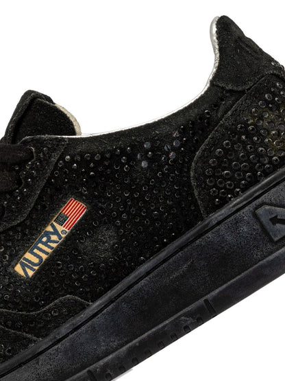 032C Medialist Low Rhinestone-Embellished Suede &amp; Leather Sneakers Black
