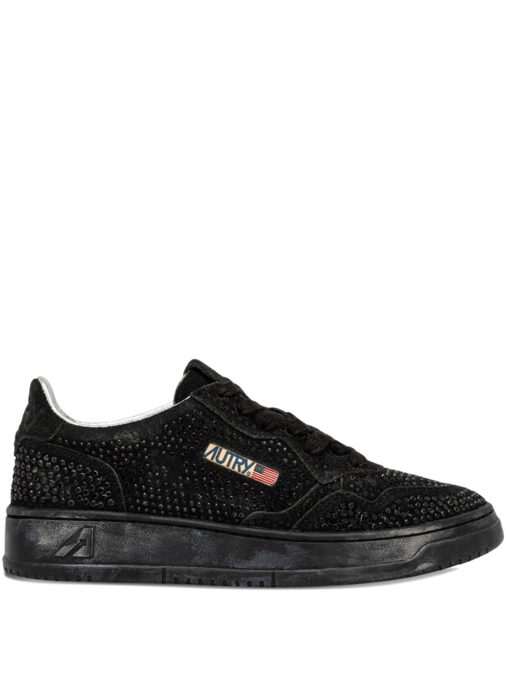 032C Medialist Low Rhinestone-Embellished Suede &amp; Leather Sneakers Black