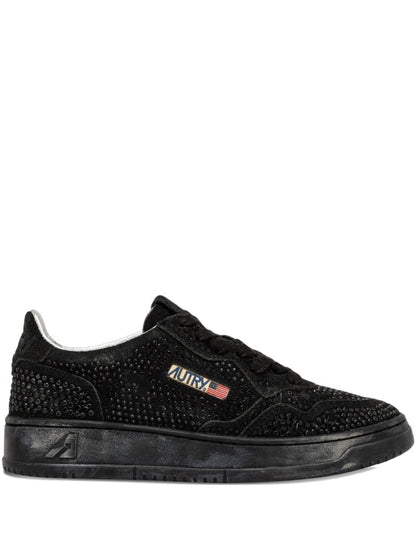 032C Medialist Low Rhinestone-Embellished Suede &amp; Leather Sneakers Black