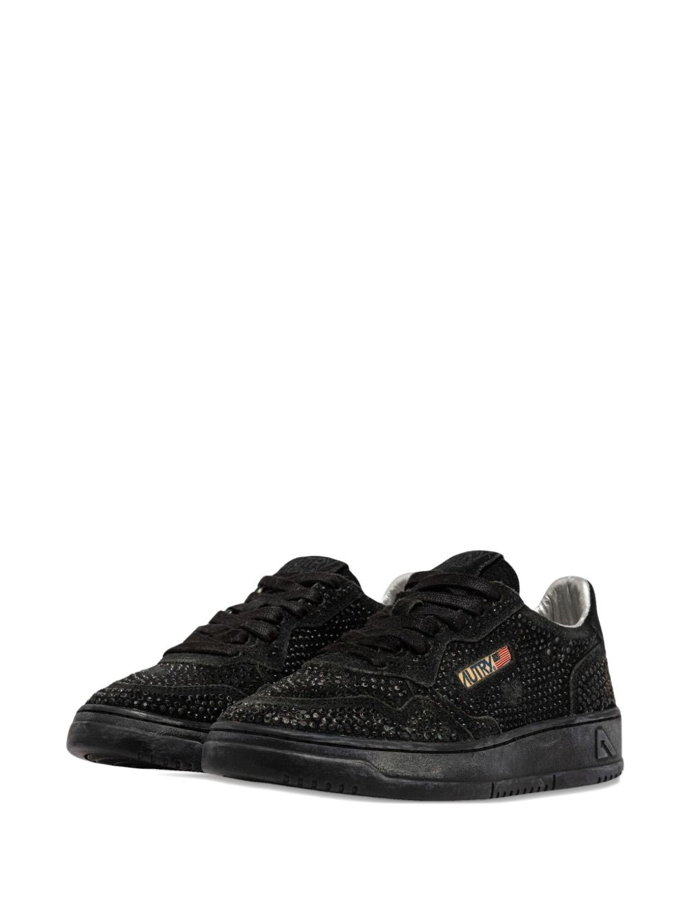 032C Medialist Low Rhinestone-Embellished Suede &amp; Leather Sneakers Black