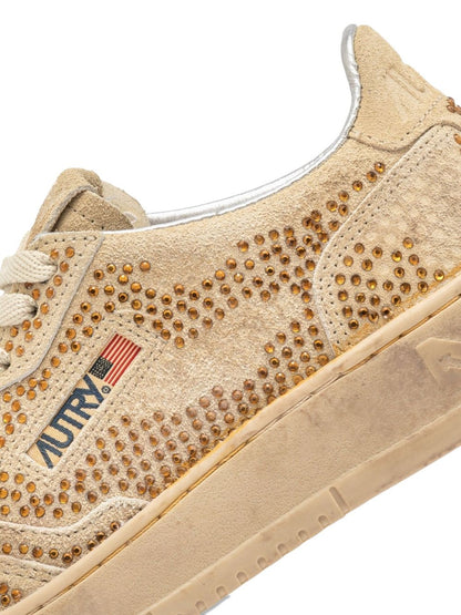 032C Medialist Low Beige Leather Sneakers with Rhinestone Embellishments Beige