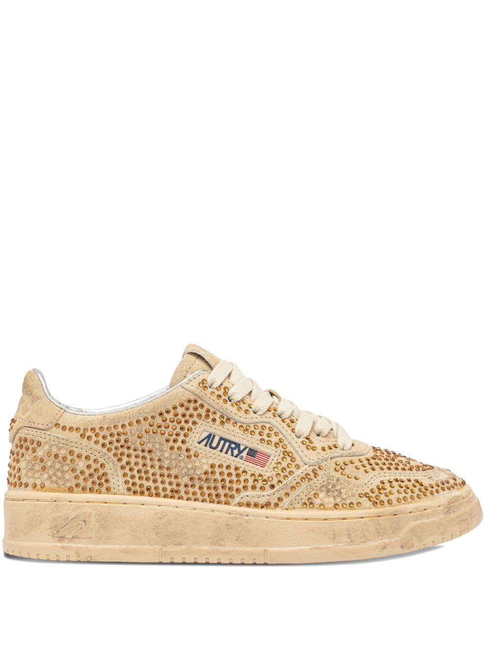 032C Medialist Low Beige Leather Sneakers with Rhinestone Embellishments Beige