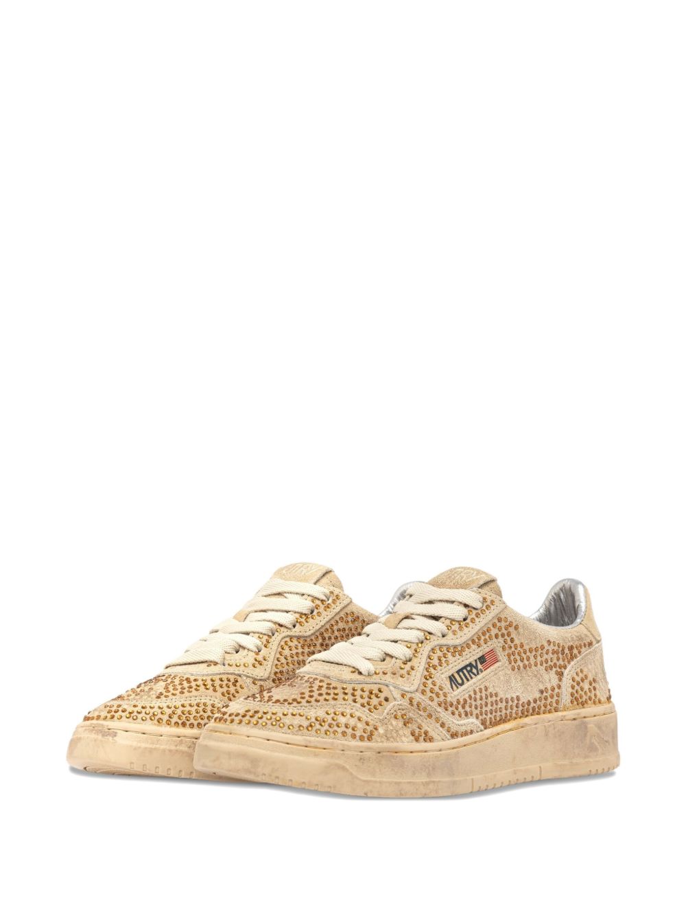 032C Medialist Low Beige Leather Sneakers with Rhinestone Embellishments Beige